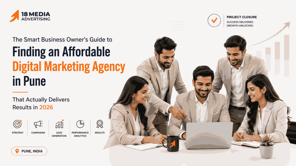 Affordable digital marketing agency in Pune team collaborating on project closure and performance marketing strategy in a modern office environment.