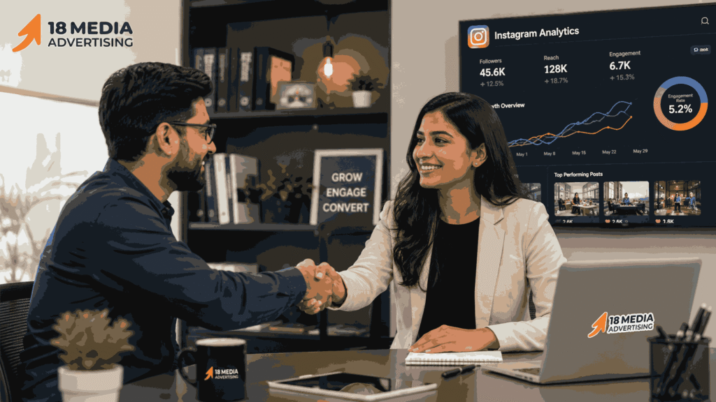 Business partnering with 18 Media Advertising, a top Instagram marketing agency in Pune