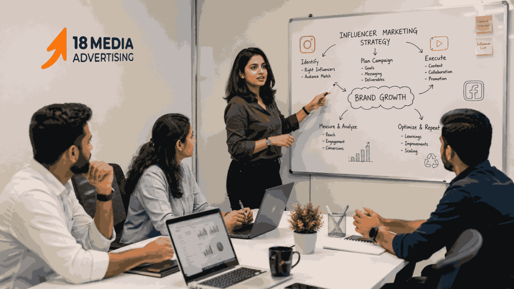 18 Media Advertising team planning Professional Influencer Marketing Service in Pune strategy