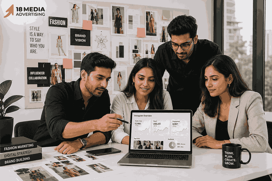 18 Media Advertising – Instagram Fashion Influencer Marketing Agency in Pune team at work