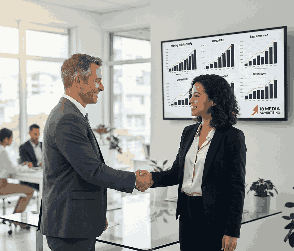 Business owner partnering with content marketing agency for growth