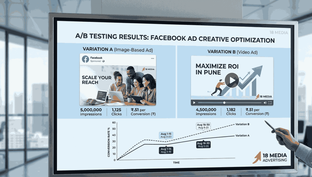 Facebook marketing agency conducting A/B testing on ad creatives