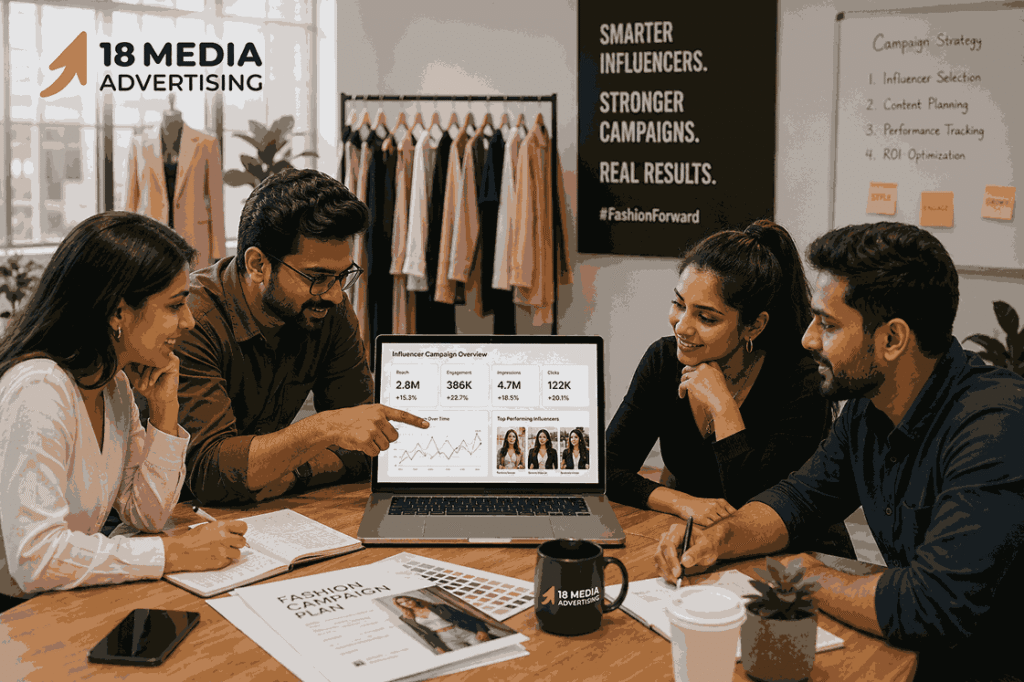 Team at a Fashion Influencer Marketing Agency in Pune reviewing campaign analytics