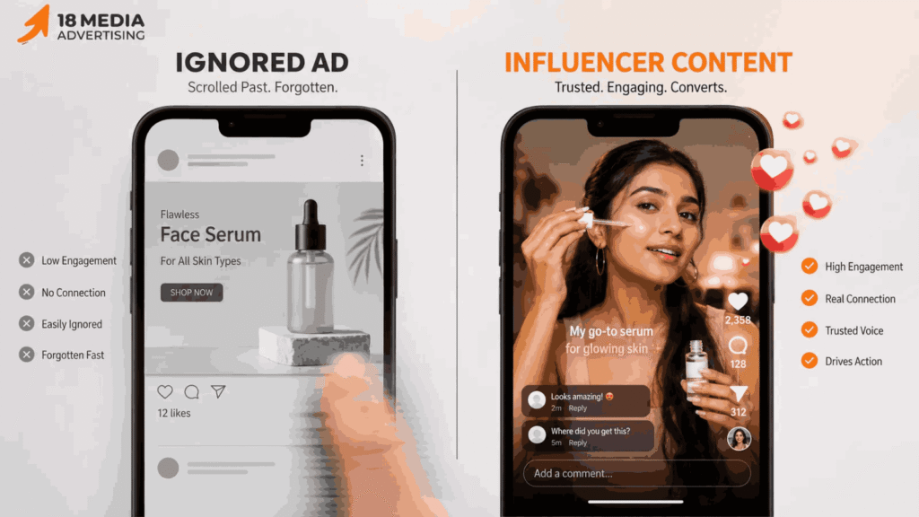 Comparison showing why beauty influencer marketing services in Pune outperform traditional banner ads